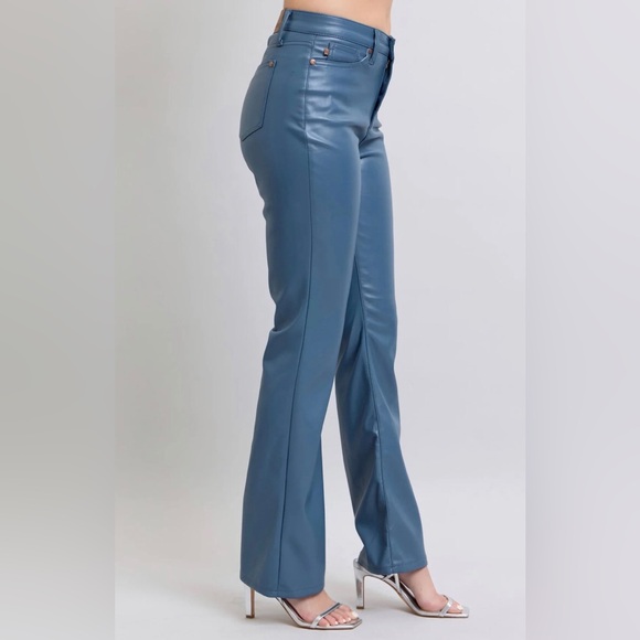 Judy Blue High Waist Tummy Control Blue Vegan Leather Bootcut Jeans size 3 NWT - Picture 3 of 11